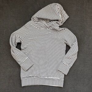 Childhoods Beach Hoodie - Striped Hooded Pullover Sweatshirt - Black & White